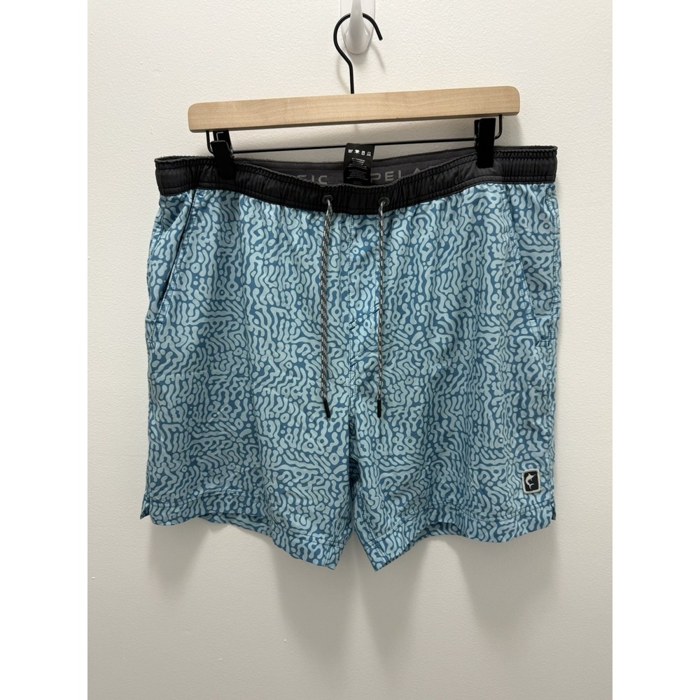 Pelagic Mens XL Blue Performance Swim Trunks Board Shorts Fish